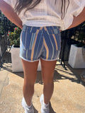 Judy Blue High Waist Striped Denim Frey Hem Shorts