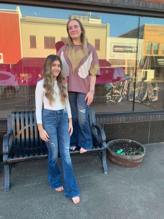 Judy Blue HW Contrast Wash Destroy Flare Jeans - Regular Sizes