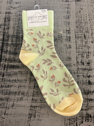 World's Softest Socks Garden Mini Crew Lime Multi Foliage Socks