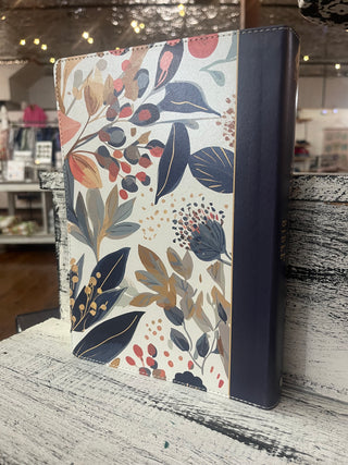 Christian Art Gifts NLT The Spiritual Growth Bible Faux Leather Navy with Leaves