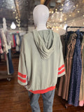 Easel Sage 3/4 Sleeve Star Patch Mineral Washed Hoodie Pullover - Regular Sizes