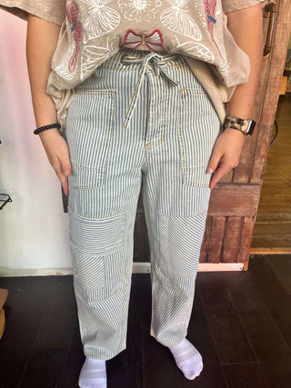 Easel Washed Denim Striped Twill Pant - Regular Sizes
