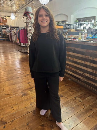 Ee:some Black Textured Drawstring Straight Leg Pants