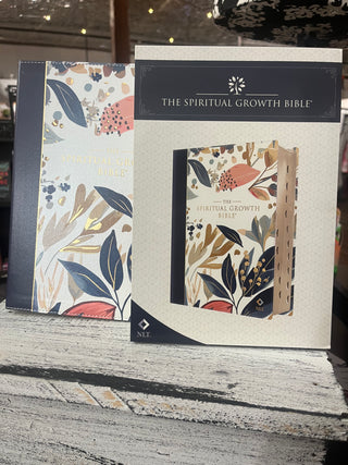 Christian Art Gifts NLT The Spiritual Growth Bible Faux Leather Navy with Leaves