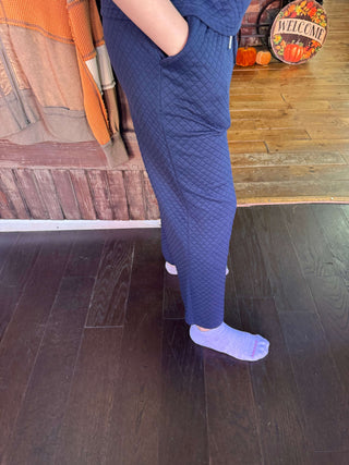 Ee:some Navy Textured Straight Leg Pants