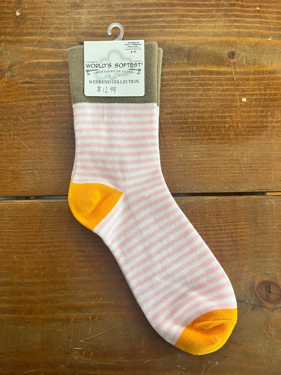 World's Softest Socks Garden Mini Crew Rose Stripe Socks