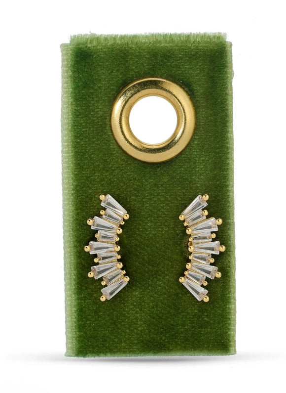 Splendid Iris Gold Curved Baguette Stud Earrings