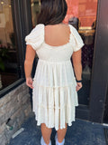 Easel Ivory Puff Sleeve Tiered Dress - Regular Sizes