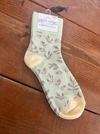 World's Softest Socks Garden Mini Crew Lime Multi Foliage Socks