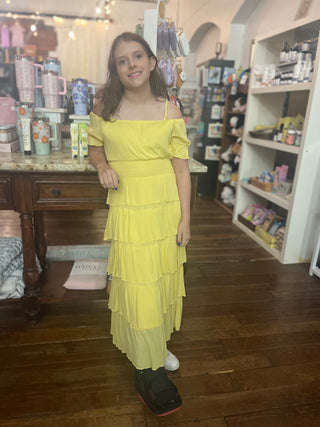 Listicle Yellow Romantic Tiered Woven Maxi Dress
