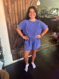 Easel Paris Blue Short Sleeve Mineral Washed Top - Regular Sizes