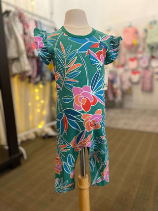 Tea Collection Tropical Ruffle Sleeve Pocket Romper