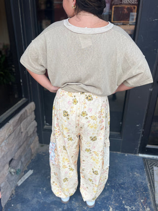 POL Clothing Natural Patchwork Petal Joggers - Regular Sizes