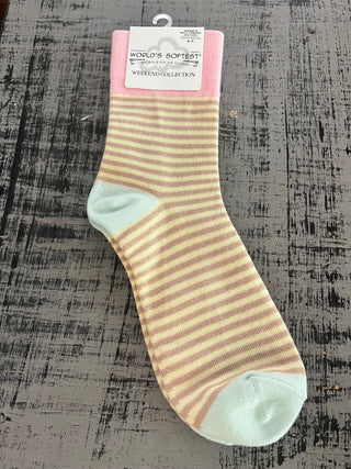 World's Softest Socks Garden Mini Crew Cream Stripe