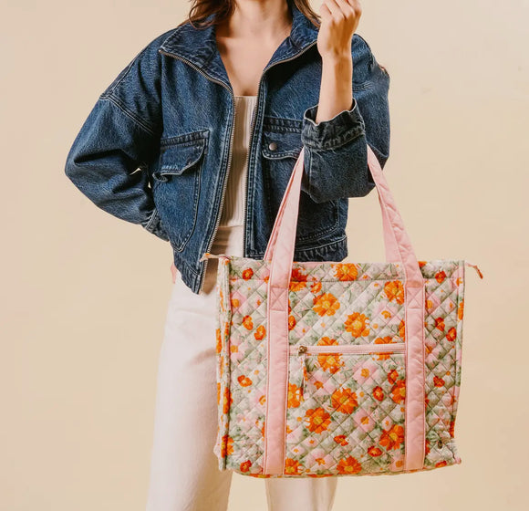 The Darling Effect The Everyday Quilted Tote Bag Bouquet Beauty Sage