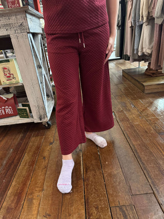 Ee:some Maroon Textured Straight Leg Pants