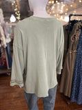 Easel Sage 3/4 Sleeve Peace Patch Loose Fit Top - Regular Sizes