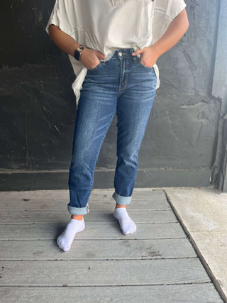 Judy Blue Core Midrise Cuffed Boyfriend Jeans - Plus Sizes