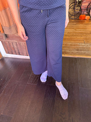 Ee:some Navy Textured Straight Leg Pants