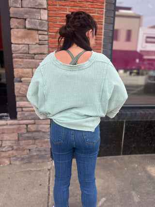 Easel Sage 3/4 Sleeve Mineral Washed Top - Plus Sizes