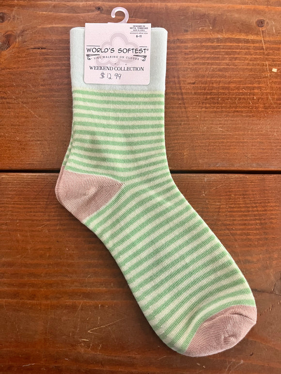 World's Softest Socks Garden Mini Crew Lime Stripe