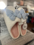 The Darling Effect Betty Bow Light Blue Fuzzy Slippers