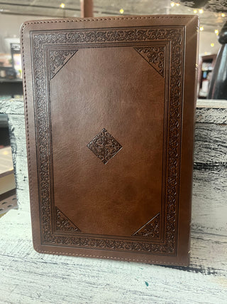 Christian Art Gifts Devotional Bible NLT for Men Faux Leather, Chestnut Brown