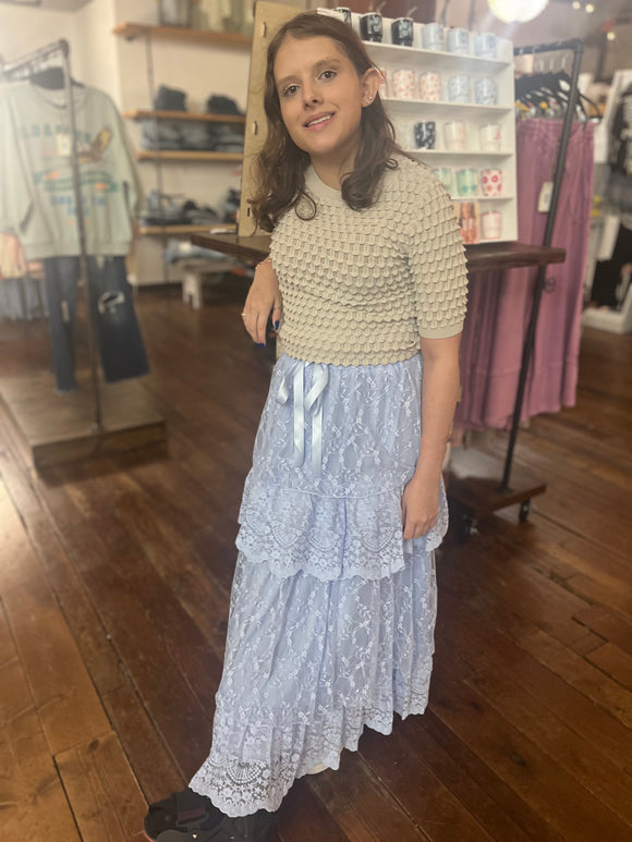Listicle Pearl Bubble Textured Knit Top