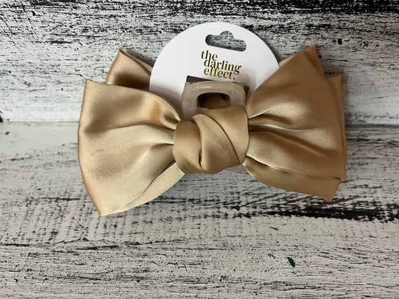 The Darling Effect Satin Bow Claw Clip Beige