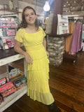Listicle Yellow Romantic Tiered Woven Maxi Dress