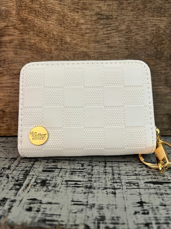 Darling Effect White Check Zip Around Wallet