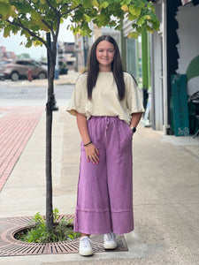 Easel Wild Berry Mineral Washed Wide Leg Pants