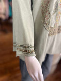 Easel Sage 3/4 Sleeve Peace Patch Loose Fit Top - Regular Sizes