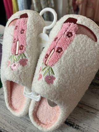 The Darling Effect Cowgirl Boots Fuzzy Slippers