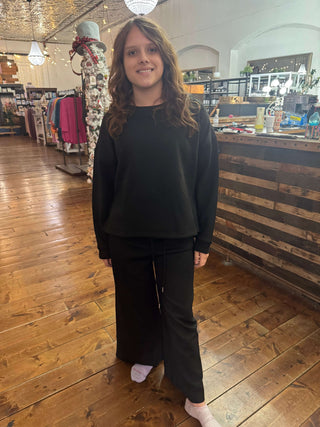 Ee:some Black Textured Round Neck Long Sleeve Top