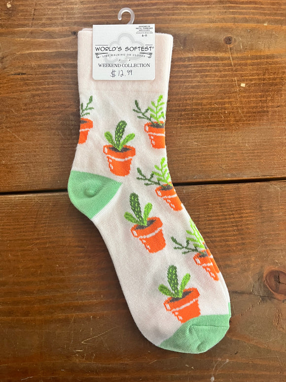 World's Softest Socks Garden Mini Crew Potted Plants Socks
