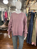 Easel Violet Long Sleeve Lace Mix Mineral Washed Top - Regular Sizes