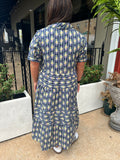 Umgee Navy Mix Basket Flower Print Tiered Midi Dress - Regular Sizes