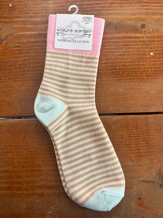 World's Softest Socks Garden Mini Crew Cream Stripe