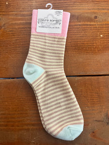 World's Softest Socks Garden Mini Crew Cream Stripe