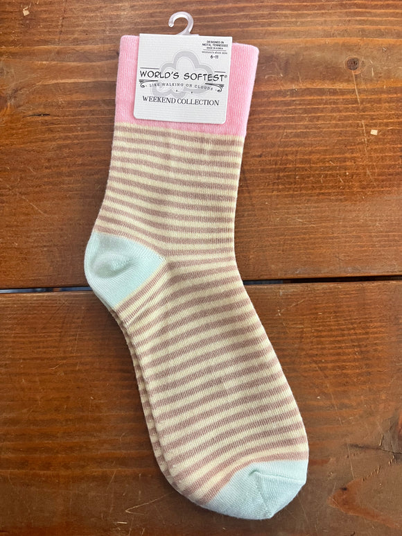 World's Softest Socks Garden Mini Crew Cream Stripe