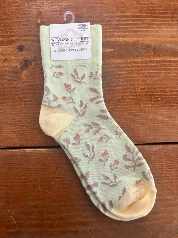 World's Softest Socks Garden Mini Crew Lime Multi Foliage Socks