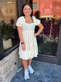 Easel Ivory Puff Sleeve Tiered Dress - Regular Sizes