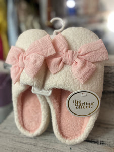 The Darling Effect Betty Bow Blush Fuzzy Slippers