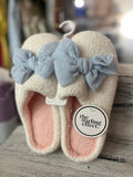 The Darling Effect Betty Bow Light Blue Fuzzy Slippers