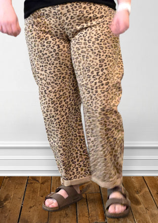 Risen Slouchy Crop Camel Barrel Leopard Cuffed Pant - Regular Sizes