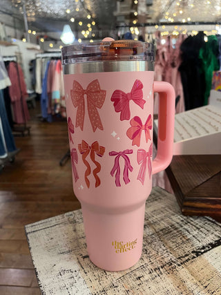 Darling Effect 40oz Lifestyle Flip Tumbler Straw Blushing Bows