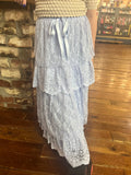 Listicle Periwinkle Lace Tiered Maxi Skirt
