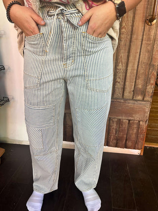 Easel Washed Denim Striped Twill Pant - Regular Sizes