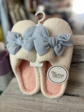 The Darling Effect Betty Bow Light Blue Fuzzy Slippers